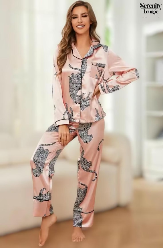 Pink Cheetah Print Pajama Pants Satin Pajama Pants Pink Leopard