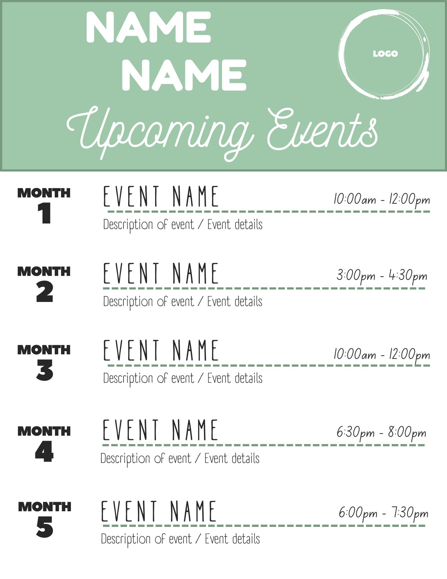 Events Templete Upcoming Events Template - Etsy