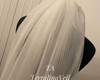 Pleated bridal veil 2 tiers from soft fabric with comb for wedding