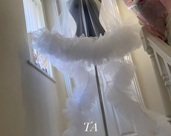 Ruffle Wedding Veil with Blusher: Soft Tulle, Two Tier, with Comb
