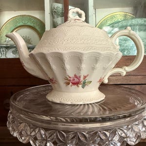 Antique Spode Copeland Teapot: 1926 Billingsley Rose, English Cottage China