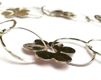 Sterling Silver Necklace Made Of Hammered Hoops And Flowers, Gifts For Mom, Christmas Gifts