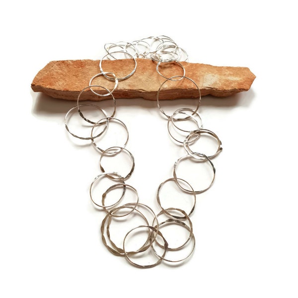 Collar de aros martillados de plata de ley, collar hecho a mano con estilo, regalos de Navidad