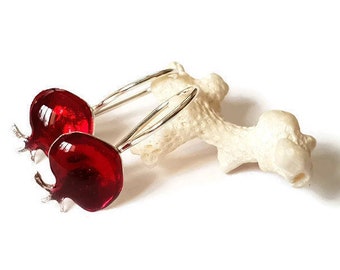 Pomegranate Earrings For Girls, Made Of Red Enamel & Sterling Silver, Fruit Charm Earrings, Christmas Gifts