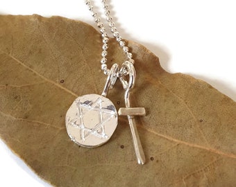 Dainty "Star Of David & Cross" Pendant Necklace, Unique Christmas Gifts, Minimalist Silver Necklace, Religious Necklace, Christmas Gifts