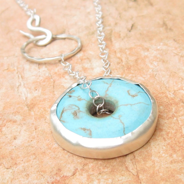 Turquoise Necklace.Sterling Silver and Turquoise Disc Necklace.Turquoise with Sterling Silver Chain.Turquoise Disc Chain.Stone Necklace