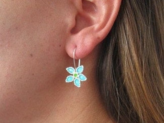 Flowers Earrings Blue Earrings Five Petal Blue Re… - image 8