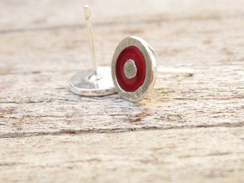 Minimalist Red Resin Studs, Sterling Silver Earrings For Women, Christmas Gifts image 7