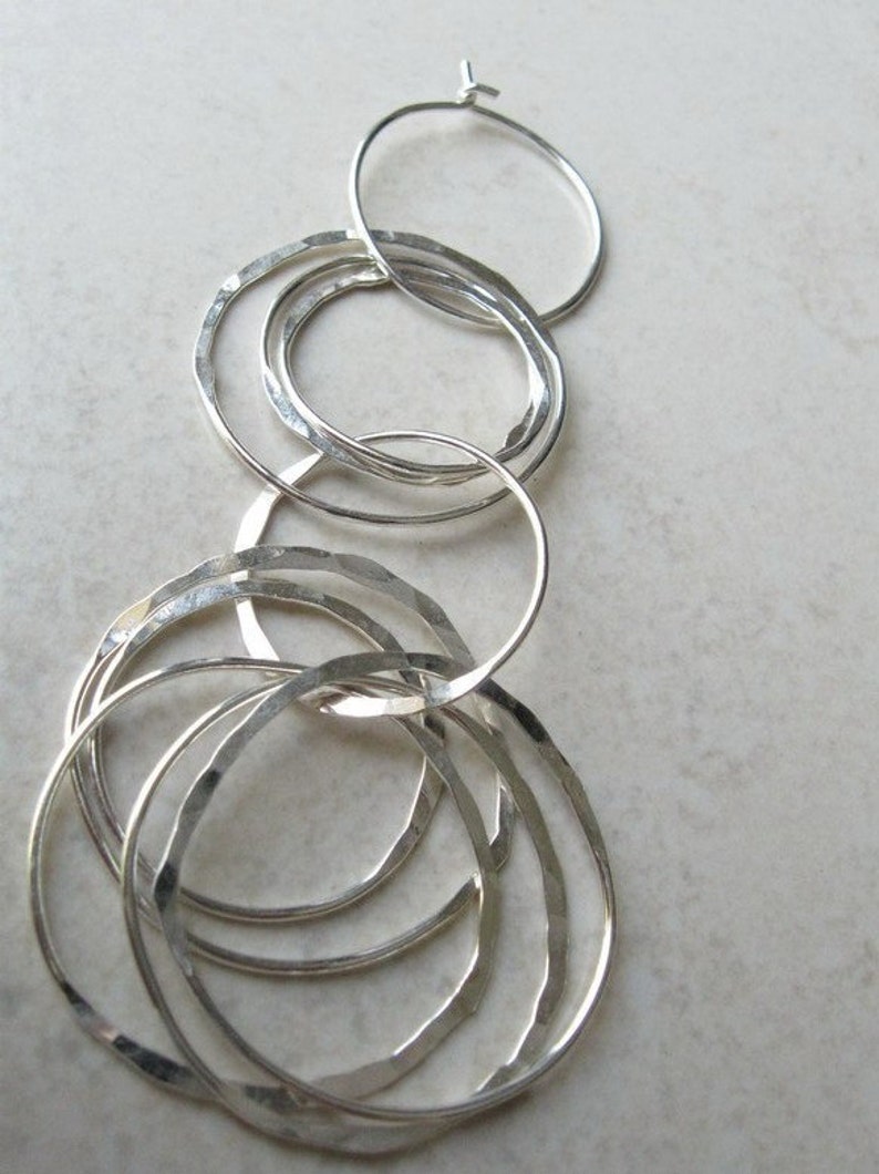Dangling Hammered Silver Hoops Earrings Gifts for Women Etsy