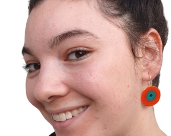 Orange Dangle Earrings, Tie Dye Earrings, Boho Earrings, 925 Silver Earrings, Long Dangle Earrings, Colorful Resin Earrings, Hippie Earrings