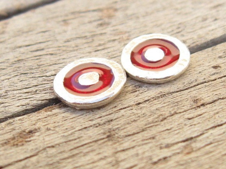 Minimalist Red Resin Studs, Sterling Silver Earrings For Women, Christmas Gifts image 4