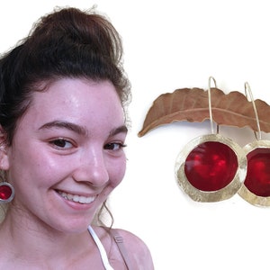 Acrylic Earrings Christmas Gifts Handmade Enamel Earrings Red Enamel Jewelry Red Enamel Earrings Red Resin Earrings