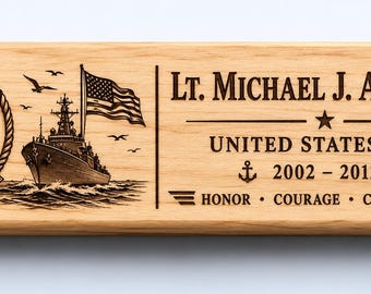 USN Tribute Laser Engraved Pen Box, Personalized Veteran Gift, Custom Military Pen Case, Retirement Gift, Navy Service Keepsake
