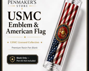 USMC Emblem & American Flag Resin Pen Blank