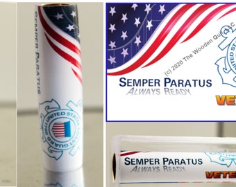 US Coast Guard - Pen Blank - USCG Emblem with Veteran Text - Motto - Flag Banner - Licensed