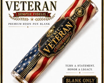 USMC Veteran Pen Blank, Personalized Old Glory Marine Corps Resin Turning Blank