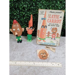 Set vintage de Hasbro de Katie la Zanahoria y el Sr. Cabeza de Papa con caja original para piezas.