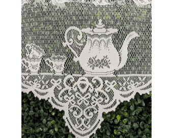 Heritage Lace Teatime White Curtain Valance 60x15 Teapot Jacquard 6180W-6015