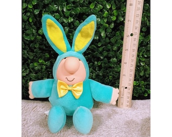 Peluche vintage Ziggy Tom Wilson American Greetings Bunny del 1988, colore verde acqua e giallo, 20 cm.