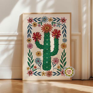 Mexikanische Kaktusblume Druck 2, Boho Kaktus Kunst, Botanische Kunst, Wüstenpflanze Druck, Mexikanische Volkskunst, Blumenkaktus, Südwest Wohndekor