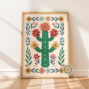 Mexikanische Kaktusblume Druck 1, Boho mexikanische Kunst, Boho Kunst, Botanische Kunst, mexikanische Volkskunst, Blumenkaktus, Latein Wandkunst, Kaktus Dekor