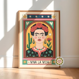 Frida Kahlo Portrait Print, Boho Mexikanische Wohnkultur, Boho Art, Viva la Vida Zitat, feministisches Geschenk, Latein Wandkunst, starke Frau Geschenk