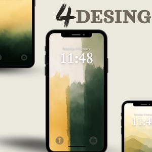 Minimalist Nature Phone Wallpapers, Earthy Green & Gold Aesthetic, Abstract Landscape Digital Backgrounds for iPhone and Android