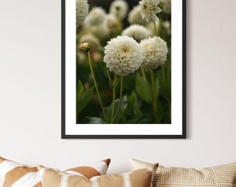 White Dahlia Flower Print - Soft Botanical Wall Art, Calm Home Decor