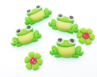 Green Frog Button Toad Adorable Frog Metal Shank Button 1/2" x 1/2"