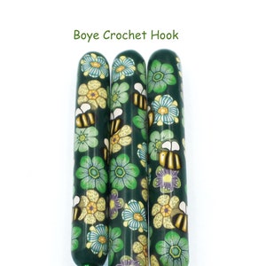 Crochet Hook, Boye Polymer Clay Covered Crochet Hooks, Crochet Hook Size B-N, Custom Crochet Needle, Flowers and Bees