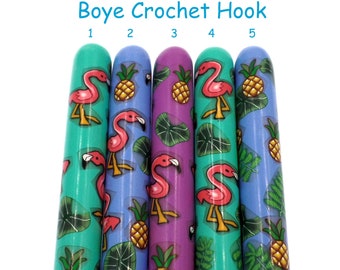 Crochet Hook, Flamingo, Pineapple, Tropical, Polymer Clay Covered Boye Crochet Hook,