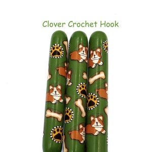 Corgi Crochet Hook, Polymer Clay Covered Clover Amour Crochet Hook, Dog, Paw Print, Animal