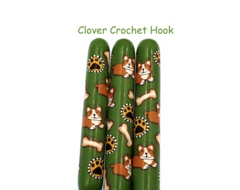 Corgi Crochet Hook, Polymer Clay Covered Clover Amour Crochet Hook, Dog, Paw Print, Animal