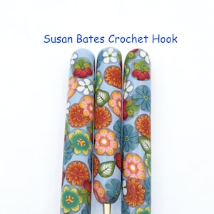 Crochet Hook, Polymer Clay Covered Susan Bates Crochet Hook, Flowers, Floral, Ergonomic Crochet Hook