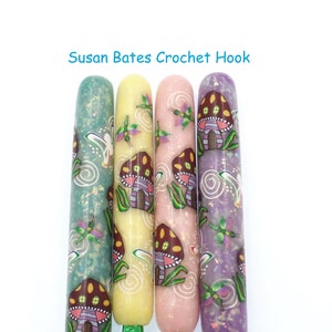 Crochet Hook, Polymer Clay Covered Susan Bates Crochet Hook, Ergonomic Crochet Hook, Fairy, Magical, Dragonfly, Mushroom