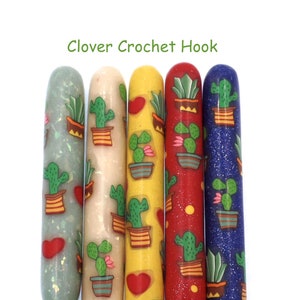 Clover Crochet Hook, Polymer Clay Covered Clover Amour Crochet Hook, Ergonomic Crochet Hook, Cactus, Succulent, Desert