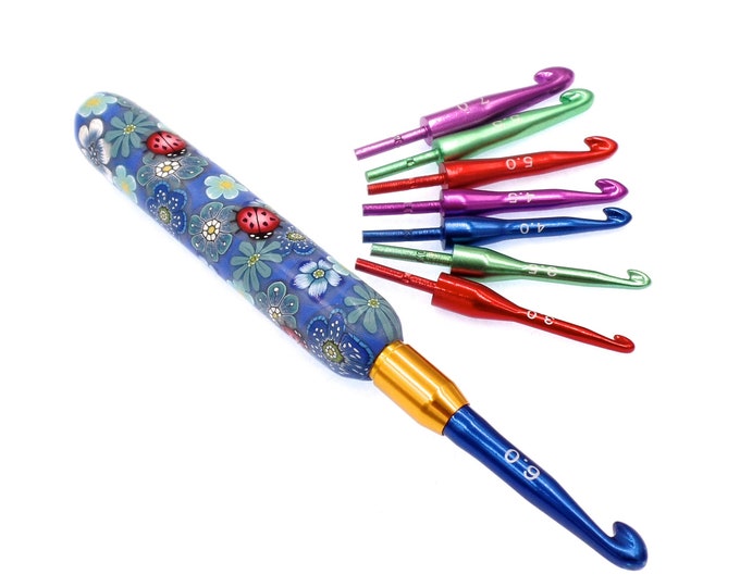 Interchangeable Crochet Hook Set With Case Blue Flowers Etsy