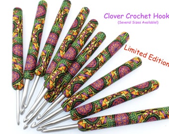 Crochet Hook, Polymer Clay Covered Clover Amour Crochet Hook,  Kaleidoscope Pattern, Abstract, Colorful, Limited Edition