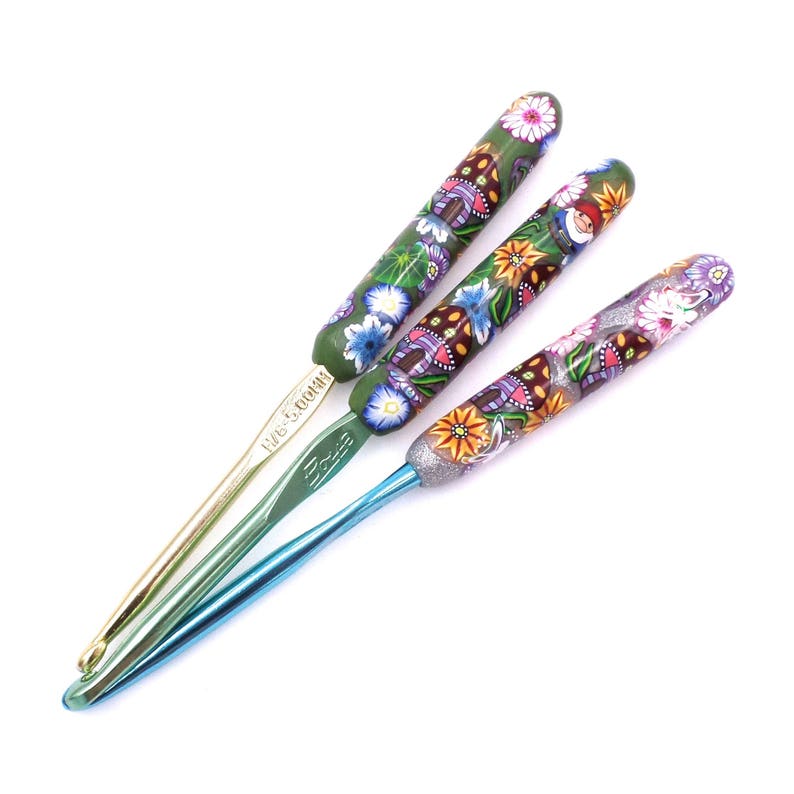 Crochet Hook Fairy Garden Polymer Clay Covered Boye Crochet Hook, Enchanted Forest