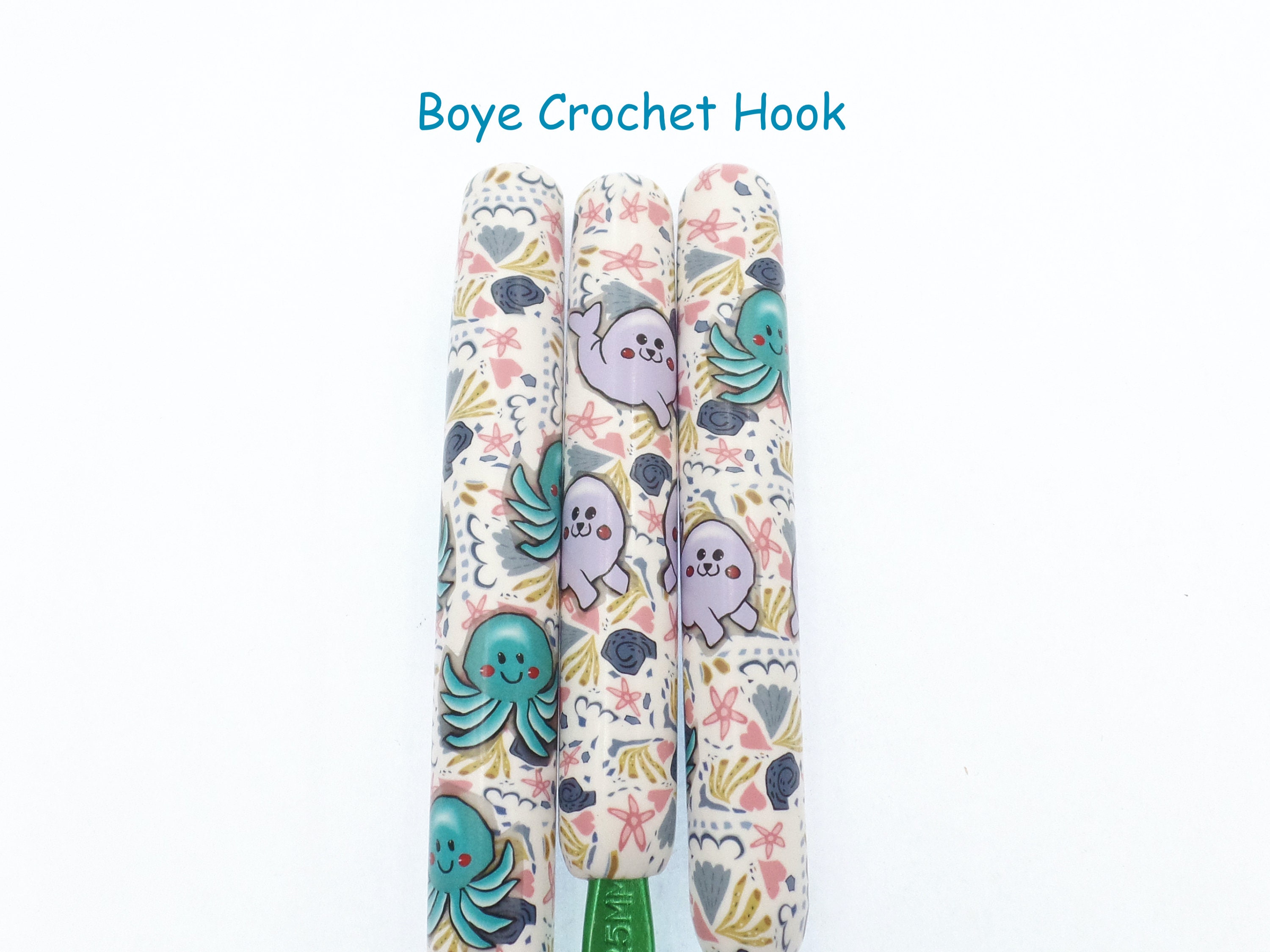 Crochet Hook, Polymer Clay Covered Boye Crochet Hook, Ocean, Seal