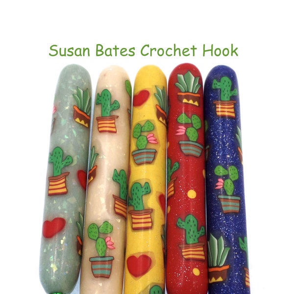 Crochet Hook, Polymer Clay Covered Susan Bates Crochet Hook, Cactus, Desert, Succulent, Ergonomic Crochet Hook