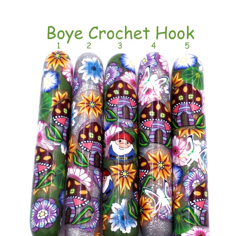 Crochet Hook Fairy Garden Polymer Clay Covered Boye Crochet Hook, Enchanted Forest
