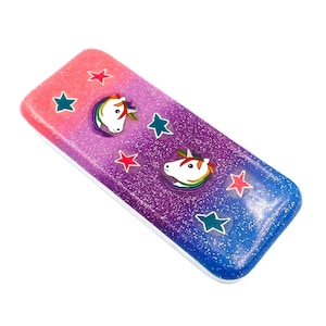 Unicorn and Glitter, Polymer Clay Magnetic Needle Case, Pill case, Pill Box, Gift