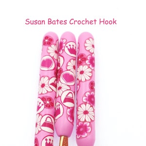 Pink Crochet Hook, Polymer Clay Covered Susan Bates Crochet Hook, Flowers, Fashion Doll, Doll Accessories,