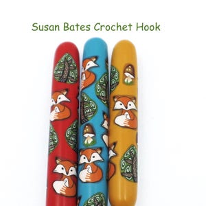Crochet Hook, Polymer Clay Covered Susan Bates Crochet Hook, Fox, Mushroom, Woodland, Forest