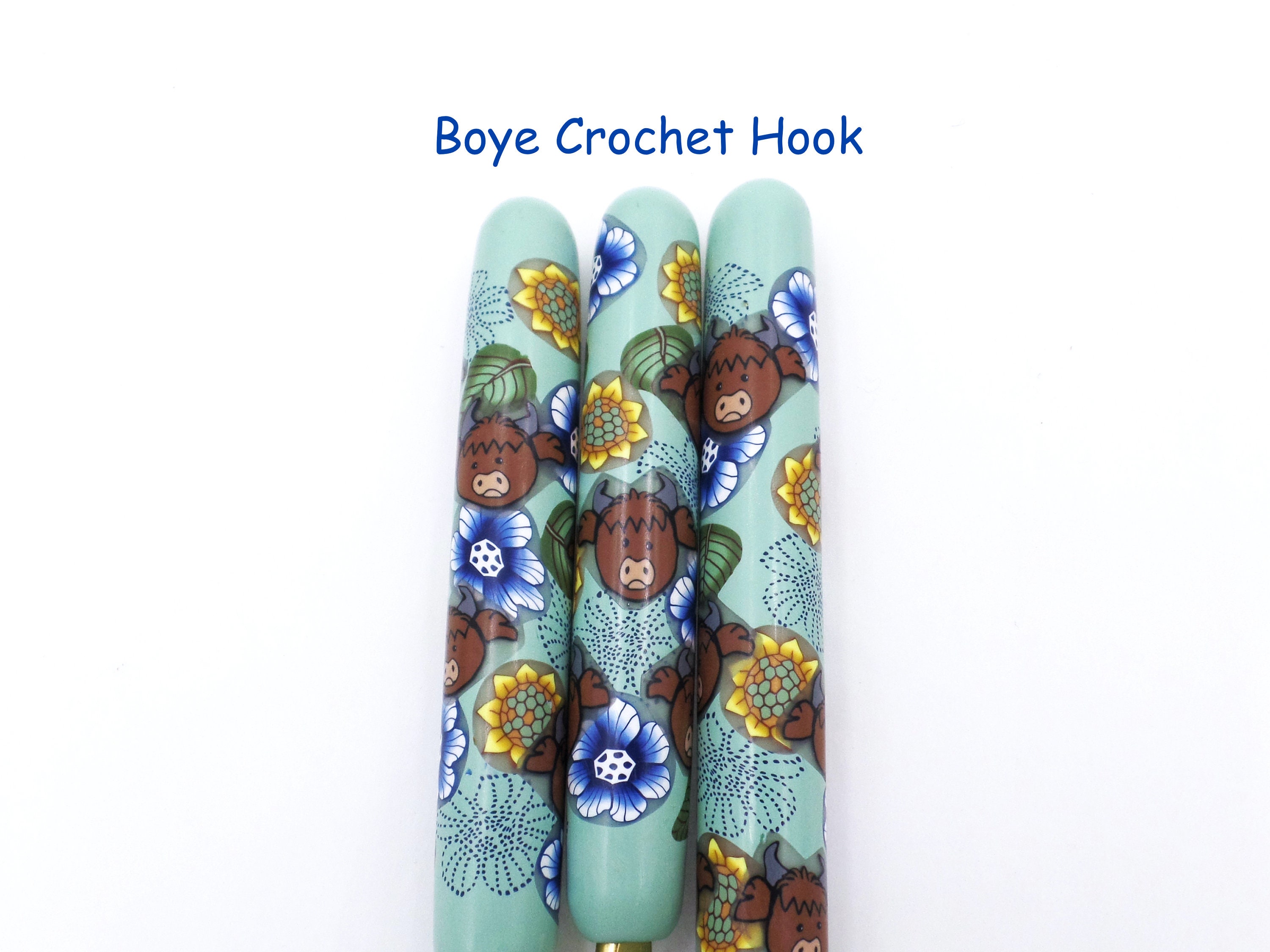 Crochet Hook, Boye Polymer Clay Covered Crochet Hook, Highland Cow, , Cow,  Farm Animal, Kawaii, Flowers -  Australia
