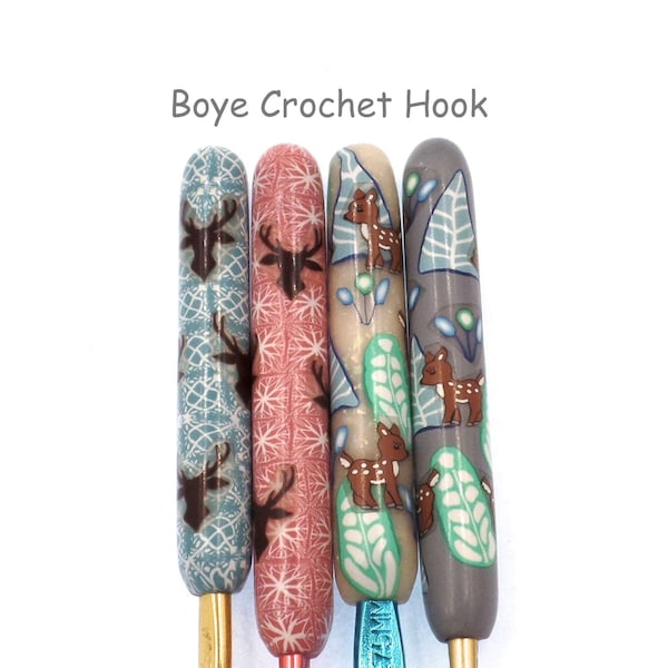 Crochet, Boye Polymer Clay Covered Crochet Hooks, Deer, Forest, Winter Forest, Woodland, Crochet Hook Size B-N, Custom Crochet Needle