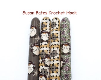 Crochet Hook, Polymer Clay Covered Susan Bates Crochet Hook, Crochet Hook Sizes B-N, Custom Crochet Hook, Gnome, Granny Square, Winter