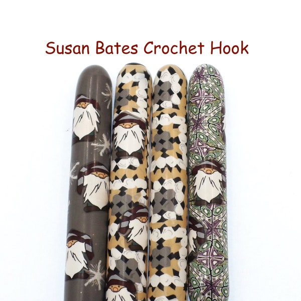 Crochet, Crochet Susan Bates recouvert de pâte polymère, Crochets tailles B-N, Crochet personnalisé, Nain, Carré grand-mère, Hiver