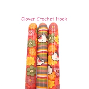 Crochet Hook, Polymer Clay Covered Clover Amour Crochet Hook, Ergonomic Crochet Hook, Flowers, Birds, Stripes